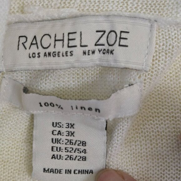 Rachel Zoe Plussize White 100% Linen Duster Open Front Cardigan Sweater Size 3X - Picture 3 of 4